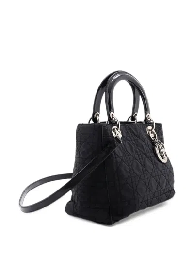 Pre-owned Dior Vintage Lady  Bag Cannage Quilt Nylon Medium Satchel In Black
