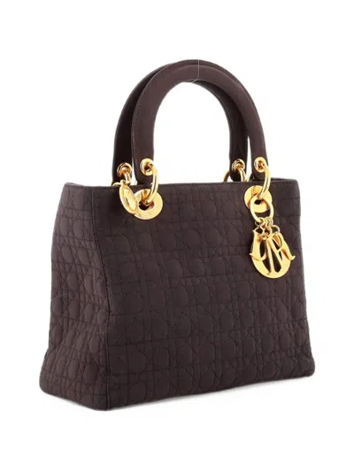 Pre-owned Dior Vintage Lady  Bag Cannage Quilt Nylon Medium Satchel In Brown