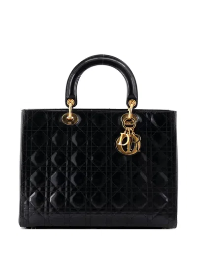 Pre-owned Dior Vintage Lady  Bag Cannage Quilt Patent Large Satchel In Black