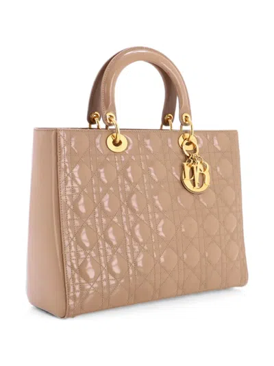 Pre-owned Dior Vintage Lady  Bag Cannage Quilt Patent Large Satchel In Neutral