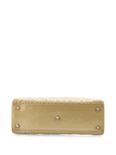 Pre-owned Dior Vintage Lady  Bag Cannage Quilt Patent Large Satchel In Yellow