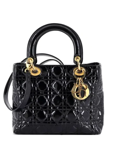 Pre-owned Dior Vintage Lady  Bag Cannage Quilt Patent Medium Satchel In Black