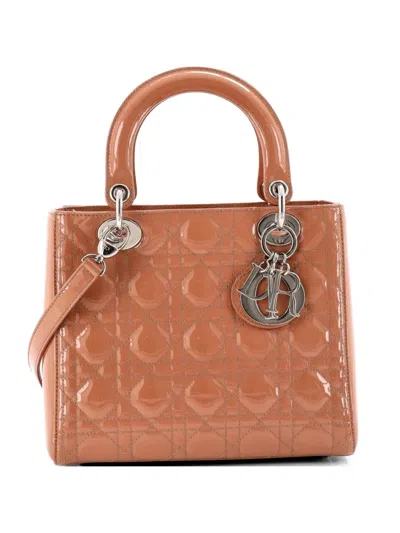Pre-owned Dior Vintage Lady  Bag Cannage Quilt Patent Medium Satchel In Neutral