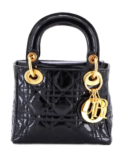 Pre-owned Dior Vintage Lady  Bag Cannage Quilt Patent Mini Satchel In Black