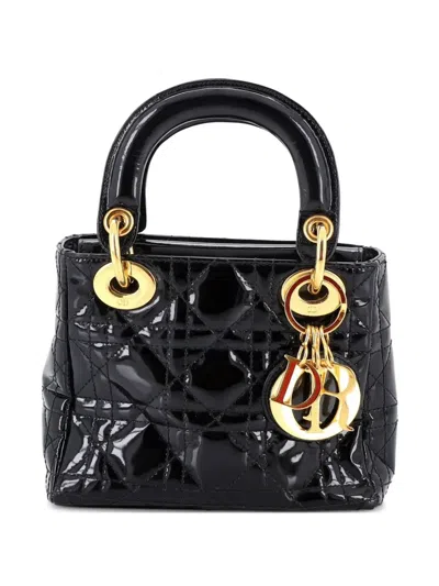 Pre-owned Dior Vintage Lady  Bag Cannage Quilt Patent Mini Satchel In Black