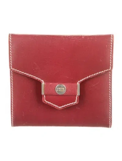 Pre-owned Dior Vintage Leather Compact Wallet In Red