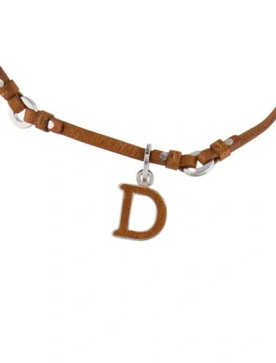 Pre-owned Dior Vintage Leather D Choker Necklace, 14" In Brown