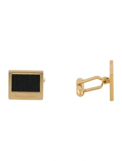 Pre-owned Dior Vintage Leather Logo Cufflinks In Black