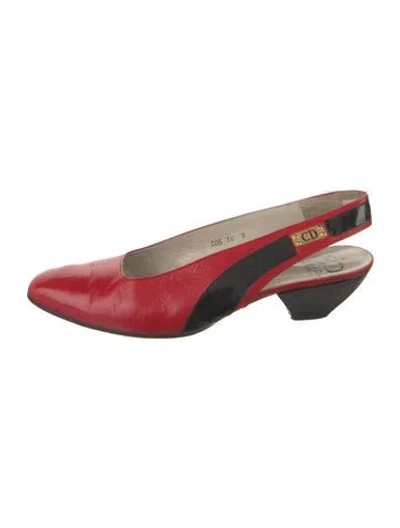 Pre-owned Dior Vintage Leather Slingback Pumps In Red