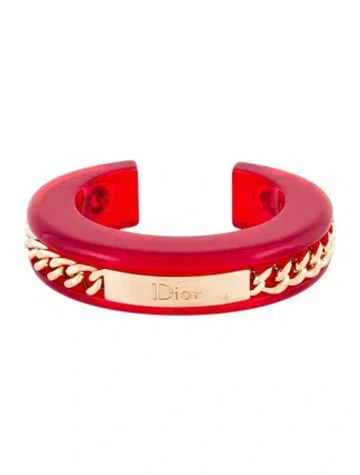 Pre-owned Dior Vintage Lucite Chain Cuff Bracelet, 7" In Red