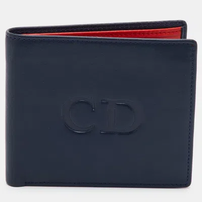 Pre-owned Dior Vintage Navy Blue Leather Bifold Wallet