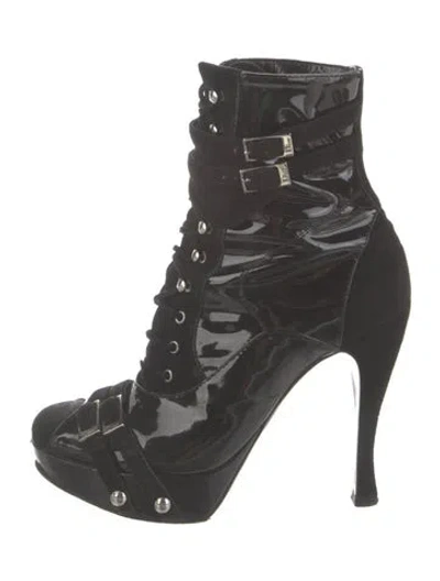 Pre-owned Dior Vintage Patent Leather Lace-up Boots In Black