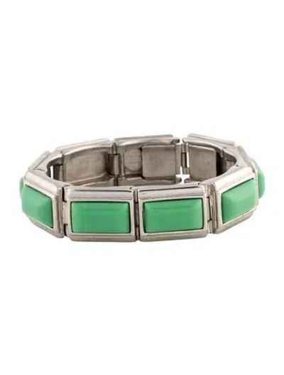 Pre-owned Dior Vintage Resin And Crystal Link Bracelet, 7.25" In Green