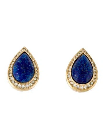 Pre-owned Dior Vintage Resin & Crystal Teardrop Clip-on Earrings