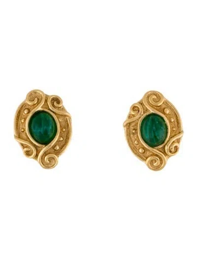 Pre-owned Dior Vintage Resin Clip-on Earrings In Green