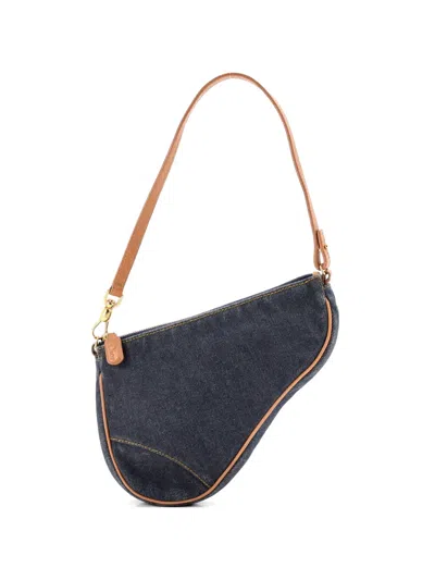 Pre-owned Dior Vintage Saddle Bag Denim Mini Clutch Bag In Blue