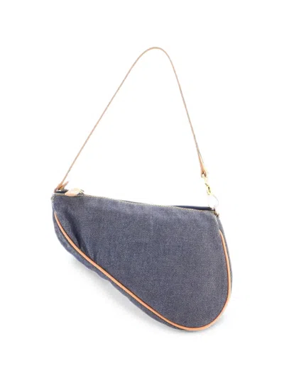 Pre-owned Dior Vintage Saddle Bag Denim Mini Clutch Bag In Blue