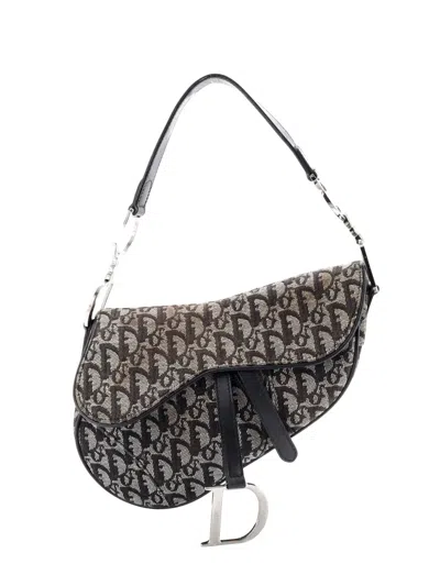 Pre-owned Dior Vintage Saddle Bag Issimo Canvas Medium Shoulder Bag In Black