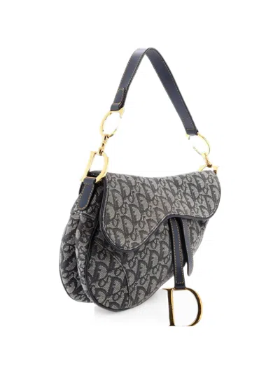 Pre-owned Dior Vintage Saddle Bag Issimo Canvas Medium Shoulder Bag In Blue