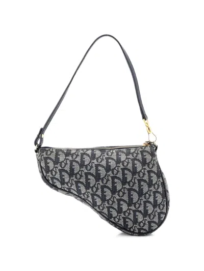 Pre-owned Dior Vintage Saddle Bag Issimo Canvas Mini Clutch Bag In Blue