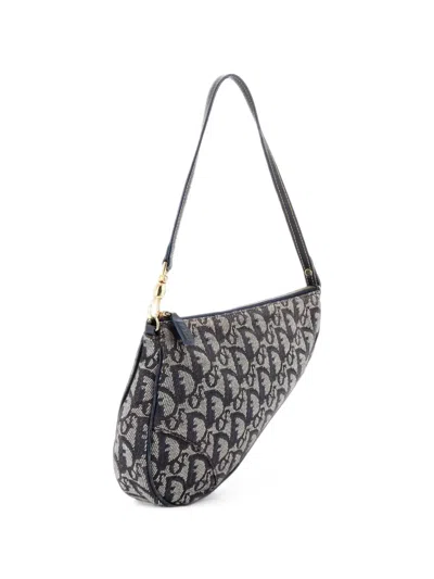 Pre-owned Dior Vintage Saddle Bag Issimo Canvas Mini Clutch Bag In Blue