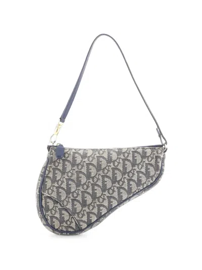 Pre-owned Dior Vintage Saddle Bag Issimo Canvas Mini Clutch Bag In Blue