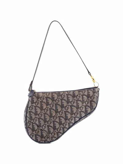 Pre-owned Dior Vintage Saddle Bag Issimo Canvas Mini Clutch Bag In Blue