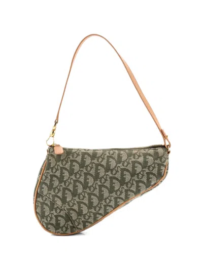 Pre-owned Dior Vintage Saddle Bag Issimo Canvas Mini Clutch Bag In Green