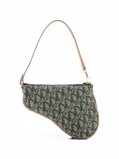 Pre-owned Dior Vintage Saddle Bag Issimo Canvas Mini Clutch Bag In Green