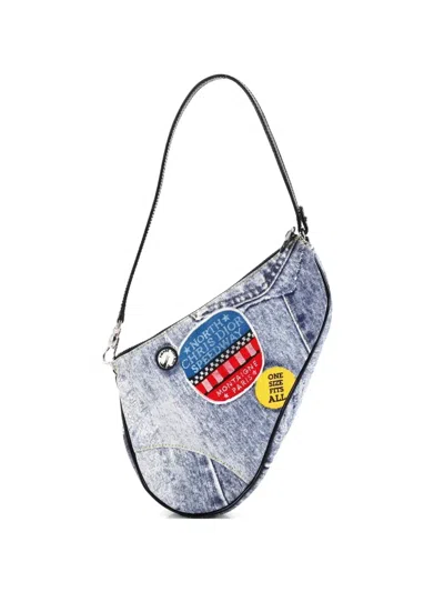 Pre-owned Dior Vintage Saddle Bag Printed Denim Mini Clutch Bag In Blue