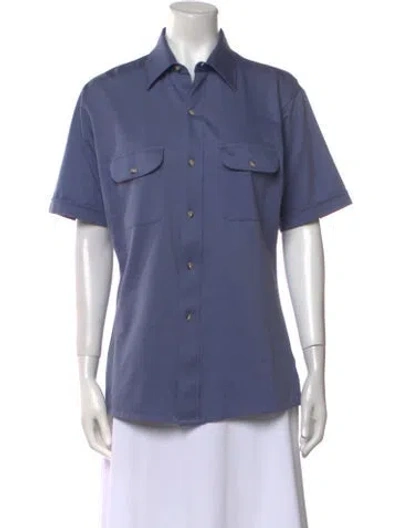 Pre-owned Dior Vintage Short Sleeve Button-up Top In Blue