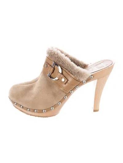 Pre-owned Dior Vintage Suede Mules In Neutrals