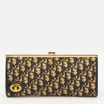 Pre-owned Dior Vintage Trotter Navy Blue Oblique Canvas Frame Clutch