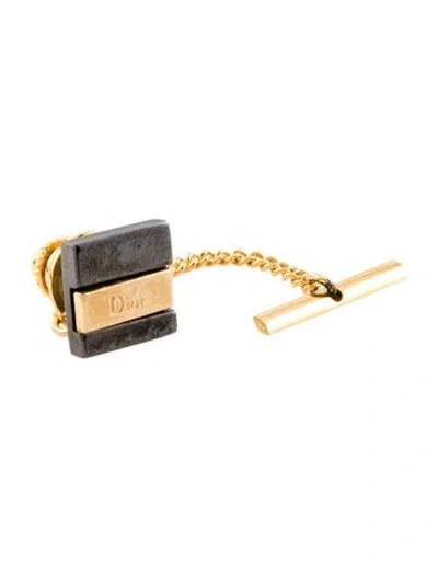 Pre-owned Dior Vintage Two-tone Tie Pin W/ Chain In Multi