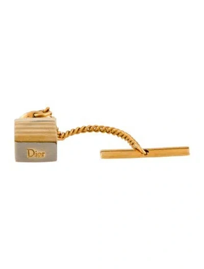 Pre-owned Dior Vintage Two-tone Tie Pin W/ Chain In Multi