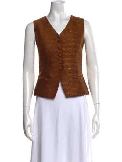 Pre-owned Dior Vintage V-neck Button-up Top In Brown
