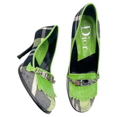 Pre-owned Dior Vintage Y2k Galliano Plaid Green Leather Logo Kiltie Pumps Heels Eu 37.5