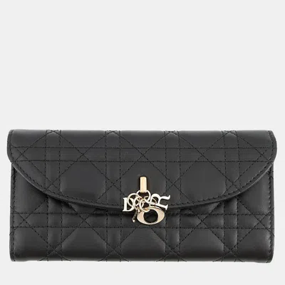 Pre-owned Dior Violet Wallet Black Lambskin