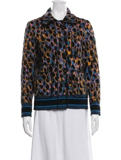 Pre-owned Dior Virgin Wool Animal Print Jacket In Blue