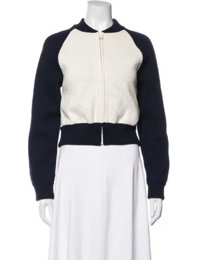Pre-owned Dior Virgin Wool Bomber Jacket In Blue/neutrals