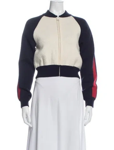 Pre-owned Dior Virgin Wool Colorblock Pattern Bomber Jacket In Blue