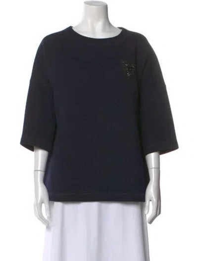 Pre-owned Dior Virgin Wool Crew Neck Sweatshirt In Blue