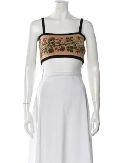 Pre-owned Dior Virgin Wool Floral Print Crop Top In Brown