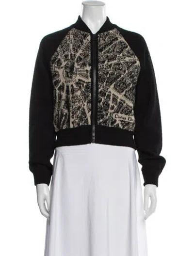 Pre-owned Dior Virgin Wool Graphic Print Bomber Jacket In Neutral