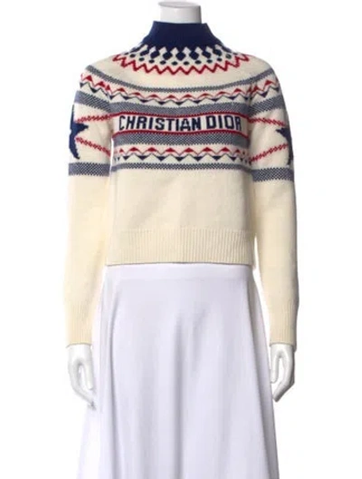Pre-owned Dior Virgin Wool Graphic Print Sweater In Neutrals