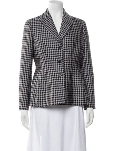 Pre-owned Dior Virgin Wool Houndstooth Print Blazer In White