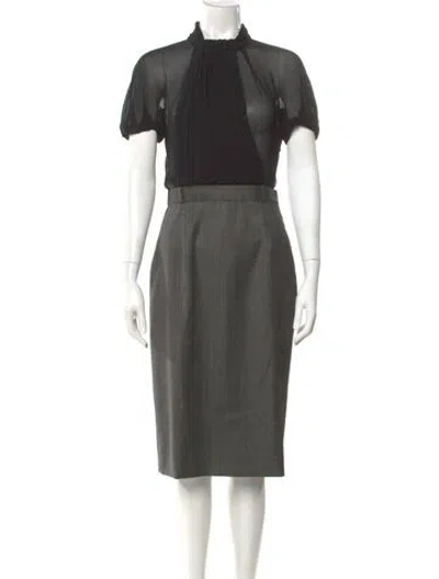 Pre-owned Dior Virgin Wool Knee-length Dress In Gray