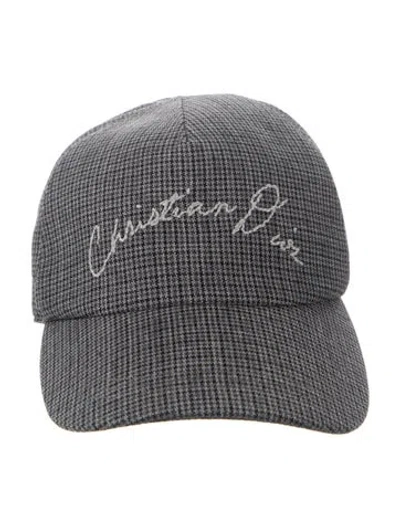 Pre-owned Dior Virgin Wool Logo Embroidered Baseball Hat With Leather Trim Embellishment In Gray