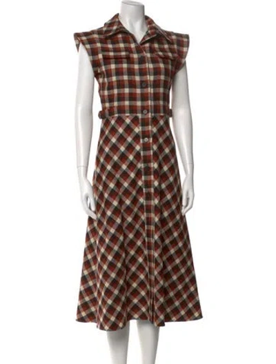 Pre-owned Dior Virgin Wool Midi Length Dress In Brown