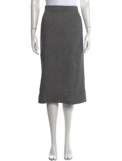 Pre-owned Dior Virgin Wool Midi Length Skirt In Grey